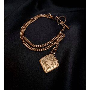Antique Victorian Gold-Tone Double-Chain Pocket Locket Bracelet
